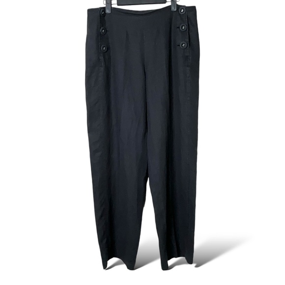 BURTON MR & MRS 100% Linen Nautical Style Charcoal Grey Wide Leg Pants US Sz L - Picture 1 of 9